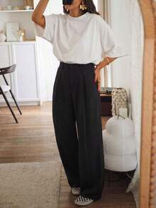 Pantalones anchos de cintura alta y ajuste delgado en morado-rojo, estilo callejero bohemio, adecuados para uso casual, ir al trabajo y vacaciones en primavera/verano - Negro 2 - Ver 6
