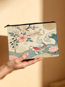 Túi đựng mỹ phẩm in hình cá Koi và hoa anh đào Nhật Bản, túi đựng đồ vệ sinh cá nhân hai mặt, túi đựng đồ trang điểm theo phong cách Ukiyo-E truyền thống, vật dụng cần thiết khi đi du lịch, món quà hoàn hảo cho người yêu nghệ thuật Nhật Bản. - Nhiều màu - Xem 12