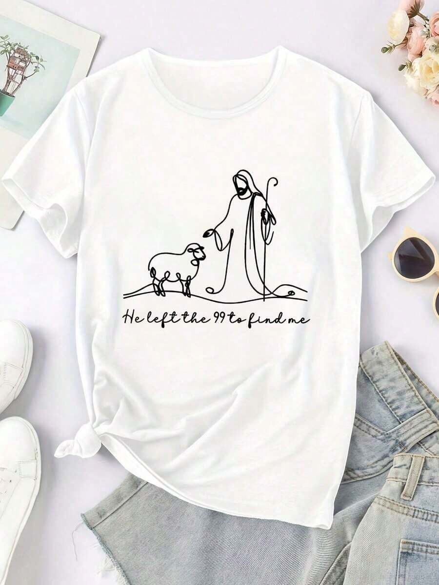 Modern Minimalist T-Shirt For Women With Cross And Cemetery Print "Much Can Happen In Days" - Crew Neck, Short Sleeve - Ideal For Christians, Group Outfits, Church Events And Easter Gifts, Casual Wear For All Seasons - 白色 - 查看 1