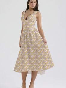 Vestido largo con tirantes ajustable cuello V estampado  nueva - Blanco - Ver 1