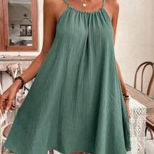 Frenchy Summer Women's Cami Boho Sundress, Green Essential, Summer Outfit, Wedding Season Essential, Cottagecore Drawstring Dress Green Dress Sundress Women Cotton Dress Christmas Casual - Rojo - Ver 5