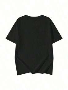 Women's Classic Black Cotton T-Shirt With White Graphic Print, Short Sleeve, Round Neck, Regular Length, Urban Gothic Style, Summer T-Shirt - 6 - 查看 3