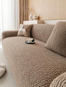 1pc Plush Velvet Sofa Cover, Stretch Multi-Purpose Full Coverage Sofa Slipcover With Jacquard Design, Protect Sofa & Decorate For Holidays, Suitable For Sectional Sofa, Small Sofa, Straight Sofa - Brown - View 6