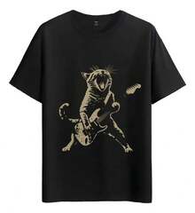 Tshirt Muscle Freaks Gato Rockero Estilo Suelto Y Cómodo - Negro - Ver 6