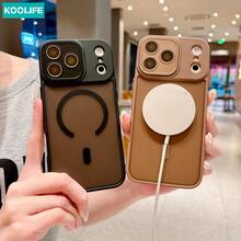 Koolife 1pc Frosted Black Magnetic Wireless Charging Phone Case, PC+TPU Full Coverage Shockproof Cover With Built-In Lens Protector, Anti-Fingerprint Skin-Friendly Matte Finish, Compatible With Apple 17/17pro/17promax/17Air/16/15/14/13/12/11 - Black - View 3