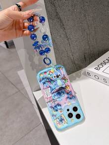 Disney Lilo & Stitch Phone Case With Stitch Charm And Stitch Lanyard - Cute Stitch Protective Case With Sticker Style And Pastel Gradient Background Design, Equipped With Delicate Stitch Decorative Lanyard And Beaded Bracelet For Easy Carrying, Compatible With IPhone 17, 16, 15, 14, 13, 12, 11 Pro Series, Ideal For Birthdays, Holidays, Anniversaries, Graduation Gifts, Or Any Special Occasion To Surprise Family, Friends, Classmates, And Loved Ones. - White - View 5