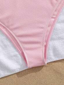 Traje de baño de una sola pieza para mujer, diseño de cortes circulares con cruce de bandas y decoración de estrellas de mar metálica, que proporciona control de abdomen - Rosa - Ver 4