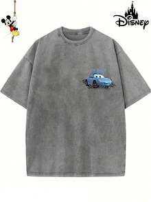 Men's Disney Washed Cars Sally Tee, Retro Print, Loose Fit, Premium Cotton Casual Wear. - 灰色 - 查看 3