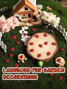 100pcs Mini Red Plastic Resin Ladybug Figurines With Self-Adhesive Stickers, Miniature Landscape Ornaments, Ideal For DIY Crafts, Wedding & Party Decor, Ladybug Outdoor Garden Decor - Ladybug - View 5