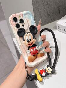Disney Mickey Mouse Phone Case With Mickey Charm And Lanyard - Cute Mickey Protective Case With Pastel Watercolor Background And Starry Ears Design, Equipped With Delicate Mickey Decorative Lanyard And Beaded Bracelet For Easy Carrying, Compatible With IPhone 17, 16, 15, 14, 13, 12, 11 Pro Series, Ideal For Birthdays, Holidays, Anniversaries, Graduation Gifts, Or Any Special Occasion To Surprise Family, Friends, Classmates, And Loved Ones. - 白色 - 查看 4