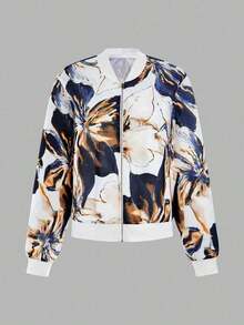 Chaqueta con cremallera con estampado floral casual para mujer - Multicolor 7 - Ver 3