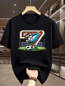 Camiseta de manga corta para hombre con estampado de jugador de fútbol de dibujos animados número 7 |   Cuello redondo casual, corte regular, tejido ligeramente elástico, perfecta para el verano, seda de hielo, secado rápido, absorción de humedad, malla transpirable, sin opresión - Negro - Ver 1