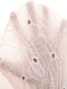Vestido midi casual de fiesta con cuello redondo, bordado floral y drapeado - Blanco - Ver 7