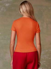 Cárdigan rojo casual para mujer - Naranja - Ver 2