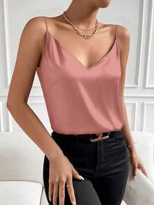 Camiseta de tirantes de unicolor, de estilo minimalista y casual para mujer - Rosa - Ver 3
