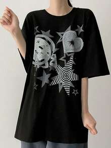 Short-Sleeved T-Shirt For Women, Summer, Round Neck, Loose Top - Black - View 2