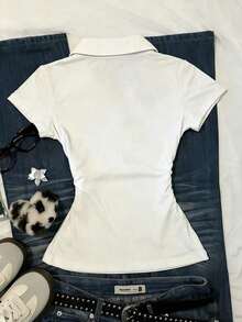 Camiseta casual de mujer con estampado de letras, verano - Multicolor 5 - Ver 2