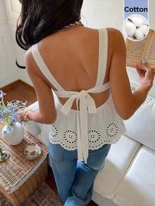 Camiseta sin mangas con volantes y estampado de lunares para vacaciones - Blanco 2 - Ver 2