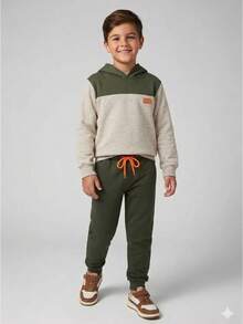 Boys' Winter Fleece Set With Hood, Pants And Jacket - Green - View 1
