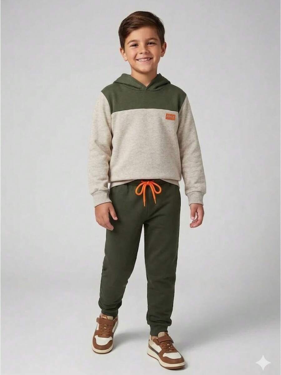 Boys' Winter Fleece Set With Hood, Pants And Jacket - Green - View 1