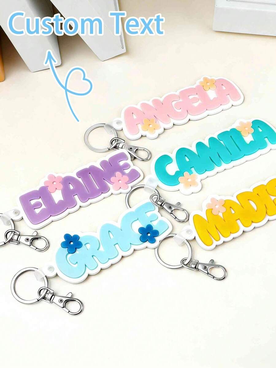 1 pieza Llavero acrílico floral grueso y lindo con nombre personalizado, regalo de graduación - Multicolor - Ver 1