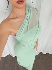 xheFirerie Vestido maxi ajustado de estilo elegante y romántico, con cuello asimétrico, adecuado para fiesta, vacaciones en la playa, vuelta al colegio, citas románticas, temporada de bodas, cumpleaños, Pascua, primavera/veranoxhe - Agua verde azul - Ver 6
