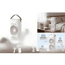 Ventilador de Torre Portátil con Humidificador, Doble Ventilador con Base Giratoria y Nebulización, Control Remoto, 3 Velocidades, Silencioso y Recargable para Oficina o Dormitorio, Blanco - Blanco - Ver 8
