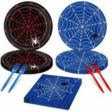 48Pcs Cartoon Spidey - Themed Birthday Party Supplies Happy Birthday Plates And Napkins Set Web Shower Decorations Spider Party Decorations - trắng4 - Xem 1