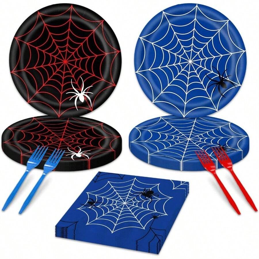 48Pcs Cartoon Spidey - Themed Birthday Party Supplies Happy Birthday Plates And Napkins Set Web Shower Decorations Spider Party Decorations - trắng4 - Xem 1