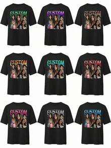 Camiseta personalizada con foto, regalo para novia/esposa, regalo del Día de San Valentín, camiseta de mujer personalizada - Agrega tu propio texto (Aniversario/Votos de boda/Anuncio de compromiso/El día que nos convertimos en pareja) Casual negra de verano - Negro - Ver 4
