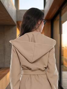 010# Women's Long Overcoat With 2 Pockets And Hood, Unlined, Elegant HBD-SBT-010 - khỏa thân - Xem 4