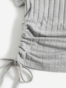 Camiseta tejida de canalé con fruncido lateral con cordón - Gris Claro - Ver 3