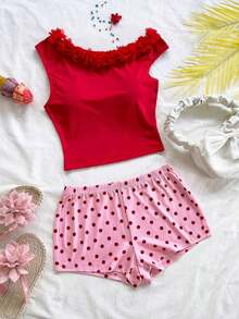 Eduarda Gutierrez  Conjunto de 2 piezas para mujer con top corto de punto a rayas y shorts ajustados de tiro súper bajo, atuendo adecuado para vacaciones, fiestas, Navidad, San Valentín, citas, playa, crucero, carnaval, Pascua, Año Nuevo Chi - Multicolor 3 - Ver 8