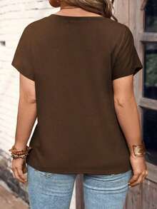 Camiseta de manga corta con botones talla grande - Café integral - Ver 2