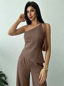 Conjunto de dos piezas para mujer para uso diario - Camel - Ver 4