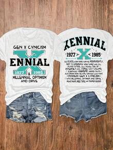 Women's Crew Neck T-Shirt With Fun Letter Print, Casual Short Sleeve Top, Women's Clothing - Breathable And Skin Friendly - 白色 - 查看 1