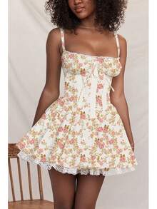 Women's Short Dress With Lace Straps And Fitted Design - 粉色 - 查看 5