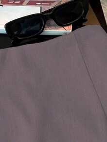 Pantalones cortos, falda, culottes, pantalones cortos de mujer, ropa casual de primavera/otoño para mujer, minifalda de mujer de tela suave y texturizada, de cintura alta y con abertura, de estilo casual y versátil para ir y venir - Púrpura polvoriento - Ver 4