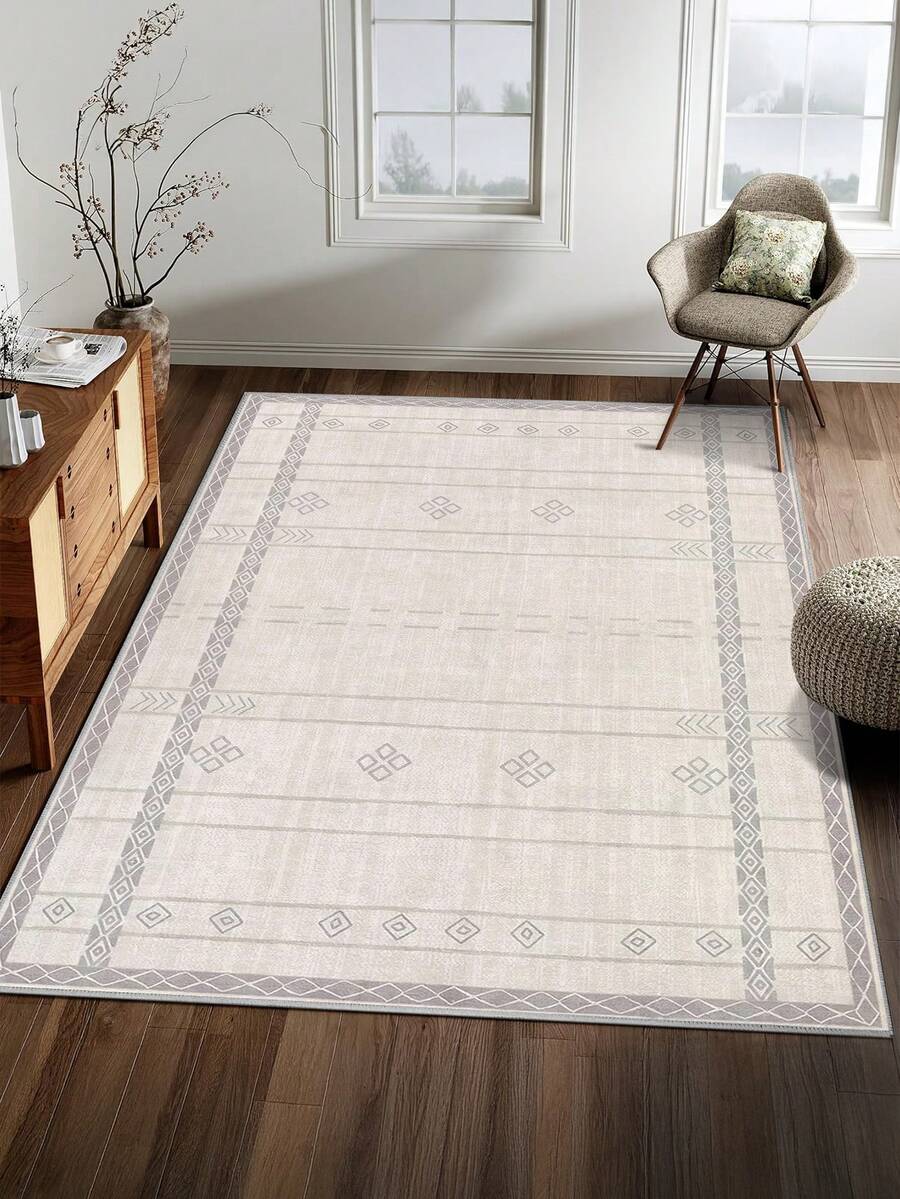 Faux Cashmere Area Rugs For Bedroom, Modern Minimalist Style, Cool Rugs Living Room, 1 Count Home Decor Carpet, Washable Runner Rug, Mat Home Decor For Kitchen, Bathroom, Dining, Fluffy And Simple, Create A Unique, Niche, And Cozy Vibe - Baby Pink - View 1