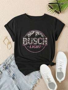 Women's Casual Short Sleeve T-Shirt - Light Leopard Print Logo Design, Crew Neck, Summer Top, Machine Washable, Ladies' T-Shirts, Casual Wear, Modern Look, Comfortable Fit

Black - 黑色 - 查看 2