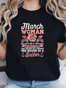 Altamente recomendado: Camiseta unisex 100% algodón, 1 pieza - Mujer de marzo, zodíaco Piscis, astrología, estilo hippie - Camiseta de mujer transpirable y cómoda con cuello redondo, 230g, fácil de combinar. - Negro - Ver 7
