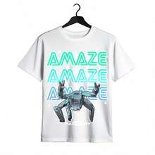 Tops para mujer Casual de Algodón para Mujer, Cuello Redondo, Manga Corta, con Estampado Gráfico Único 'AMAZE', Dobladillo Regular, Tela de Elasticidad Media, Estilo Lindo para Uso Diario, Moda Urbana - Blanco - Ver 5