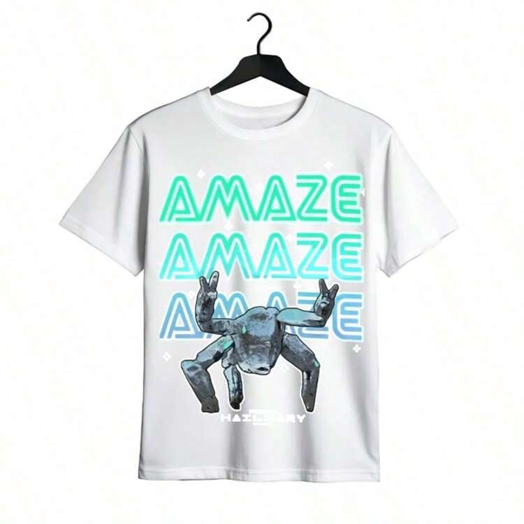 Tops para mujer Casual de Algodón para Mujer, Cuello Redondo, Manga Corta, con Estampado Gráfico Único 'AMAZE', Dobladillo Regular, Tela de Elasticidad Media, Estilo Lindo para Uso Diario, Moda Urbana - Blanco - Añade 5