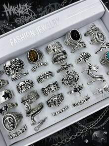 15pcs Gothic Spider & Snake Design Rings, Punk Hip Hop Mixed Style Couple Finger Rings, Fashion Jewelry Accessories For Party & Daily Wear, Random Assortment - Vintage Turquoise Ring - View 5