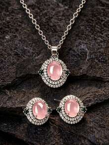 1 Set Luxury Elegant Artificial Zirconia Necklace And Earrings Jewelry Set, Suitable For Women's Daily Wear - Silver - View 4