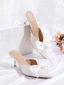 Dream Pairs Women's Pointed Toe High Heel Mules With Double Bow Detail - trắng - Xem 3
