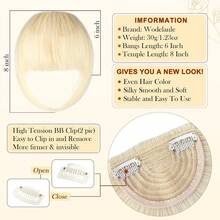 Clip In French Bangs With Temples |   Natural Curved Faux Bangs Hair Extensions For Women Daily Wear - Bleach Blonde - View 2