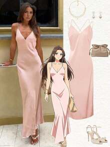 2026 Nuevo vestido de satén sexy con tirantes finos y escote en V profundo, vestido elegante y brillante para fiestas, citas, verano, San Valentín, fiestas, playa, vacaciones, estilo Y2K, Pascua, Día de San Patricio, graduación, baile de graduación, vestido de noche de lujo, vestido formal para mujer - Blanco - Ver 12