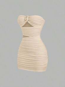 Vestido mini ajustado y sexy para mujer con hebilla metálica sin tirantes - Amarillo - Ver 7