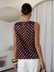 Blusa de satén sin mangas con pliegues para mujer - Café integral - Ver 2